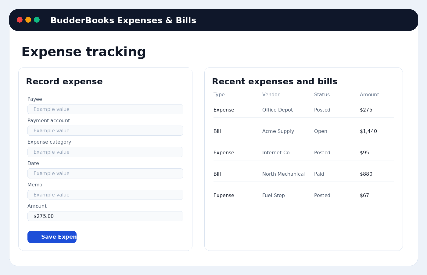 Expense tracking screenshot